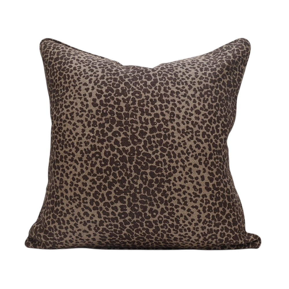 Chocolate Brown Leopard print pillow on a white background