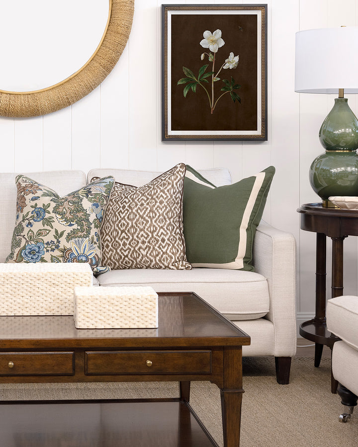 Green Linen Ivory Border Cushion