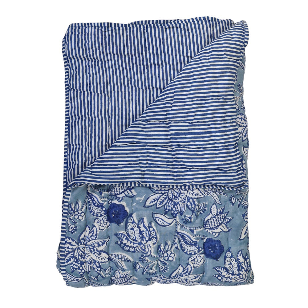 Cobalt Blue Floral Quilt K