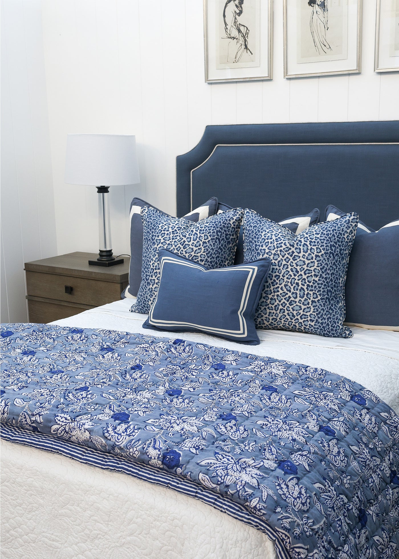 Cobalt Blue Floral Quilt K