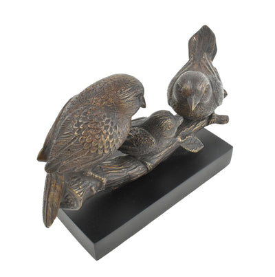 2 Bronze Birds on Branch and Stand