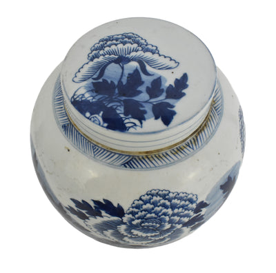 Blue Peony Painted Jar