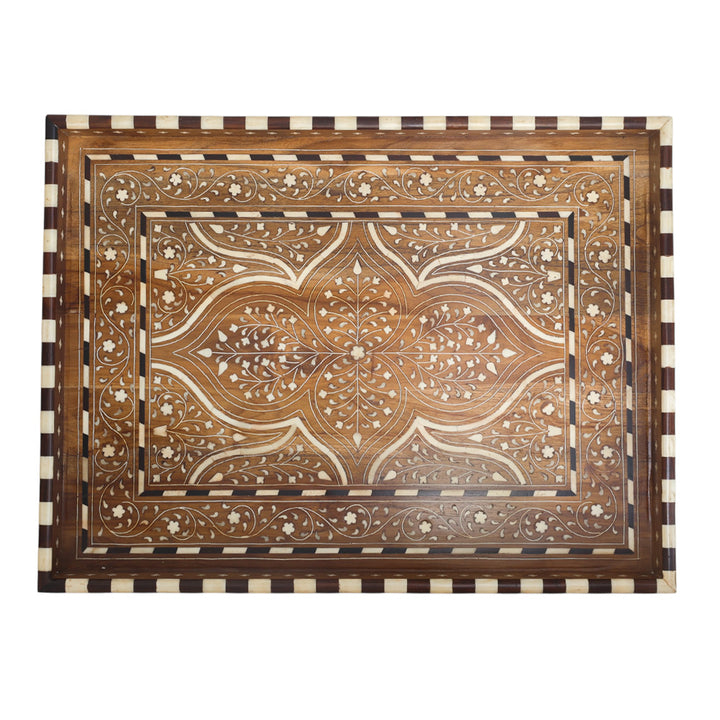Large Decorative Teak Inlay Tray