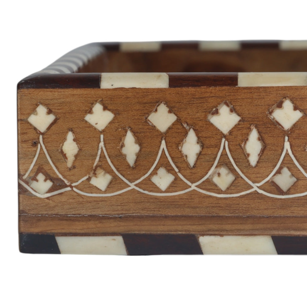 Large Decorative Teak Inlay Tray