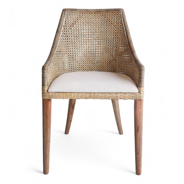 Front image of rattan dining chair with white background