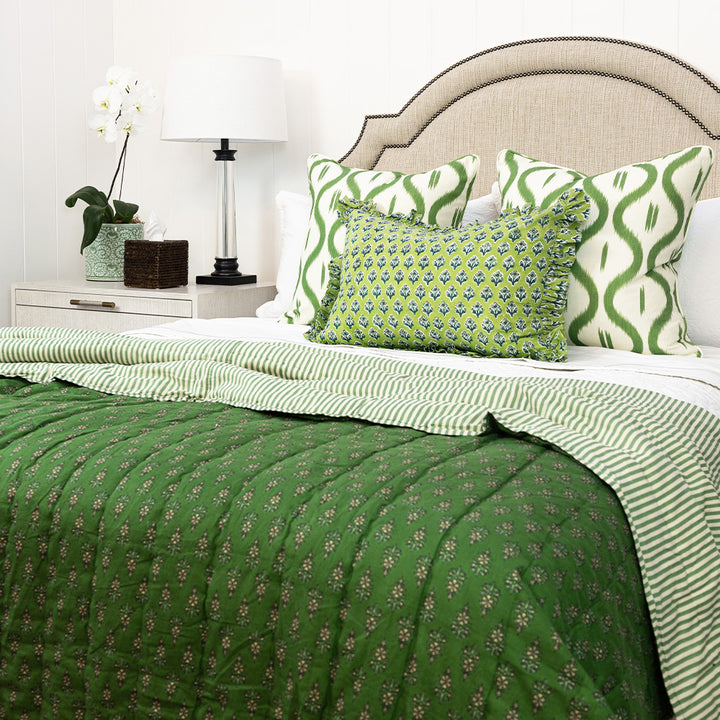 Forest Green Flower & Stripe Quilt