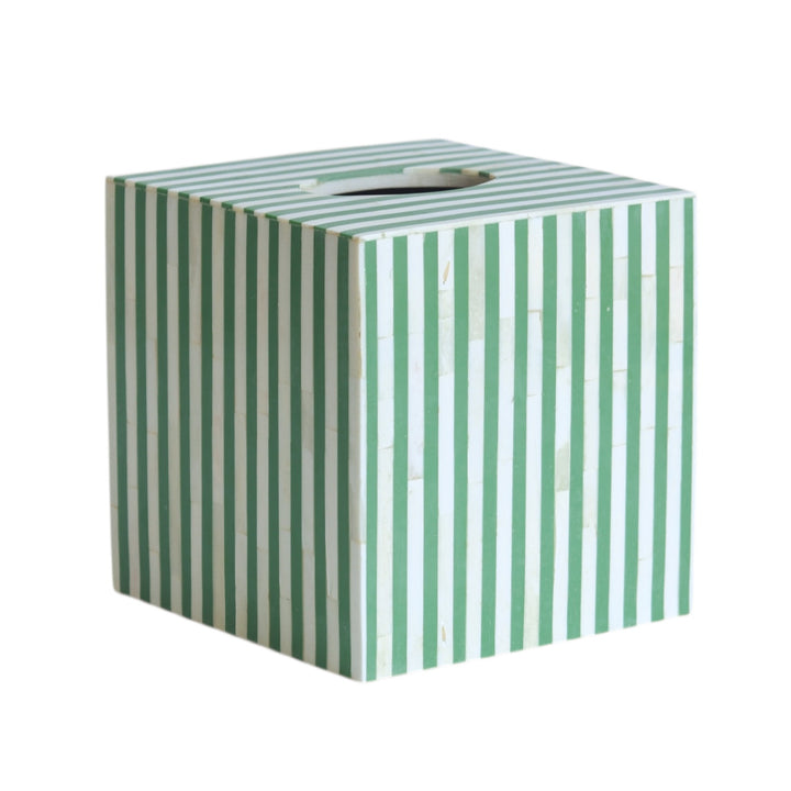 Green & Bone Striped Tissue Box