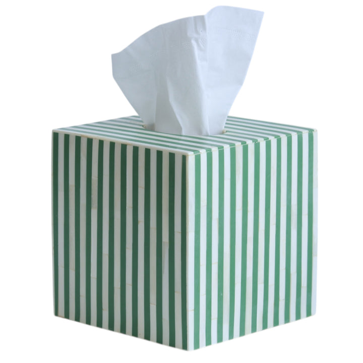 Green & Bone Striped Tissue Box