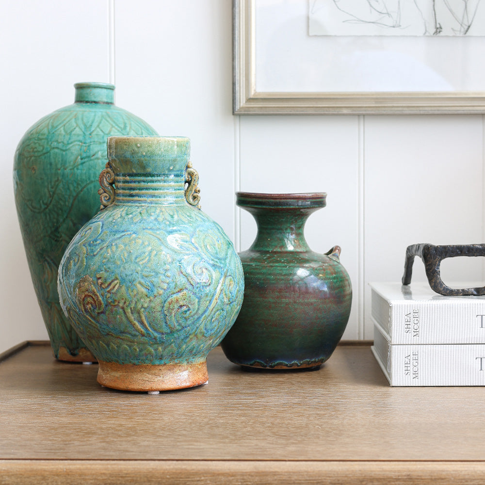 Deep Green Sea Peony Vase