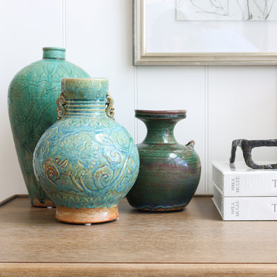 Deep Green Sea Peony Vase