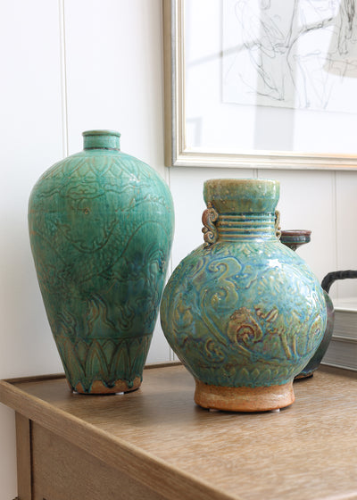 Deep Green Sea Peony Vase