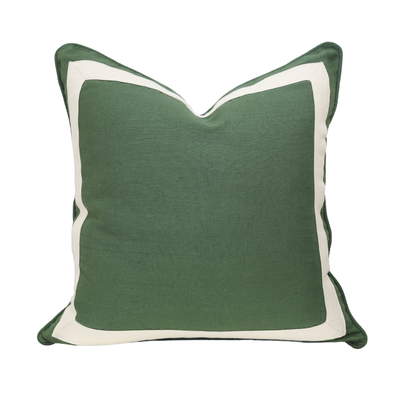 Green Linen Ivory Border Cushion