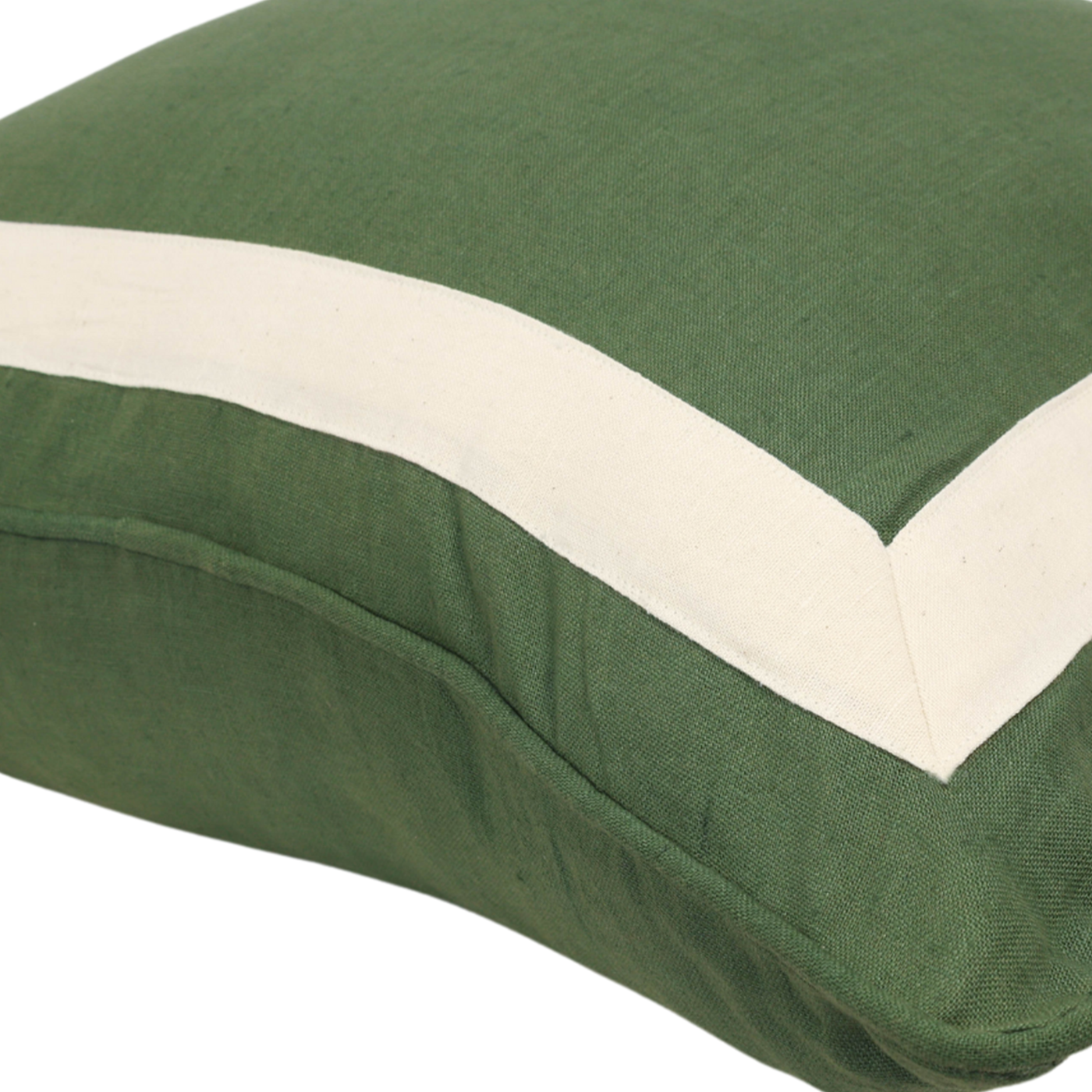 Green Linen Ivory Border Cushion