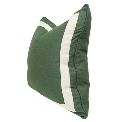 Green Linen Ivory Border Cushion