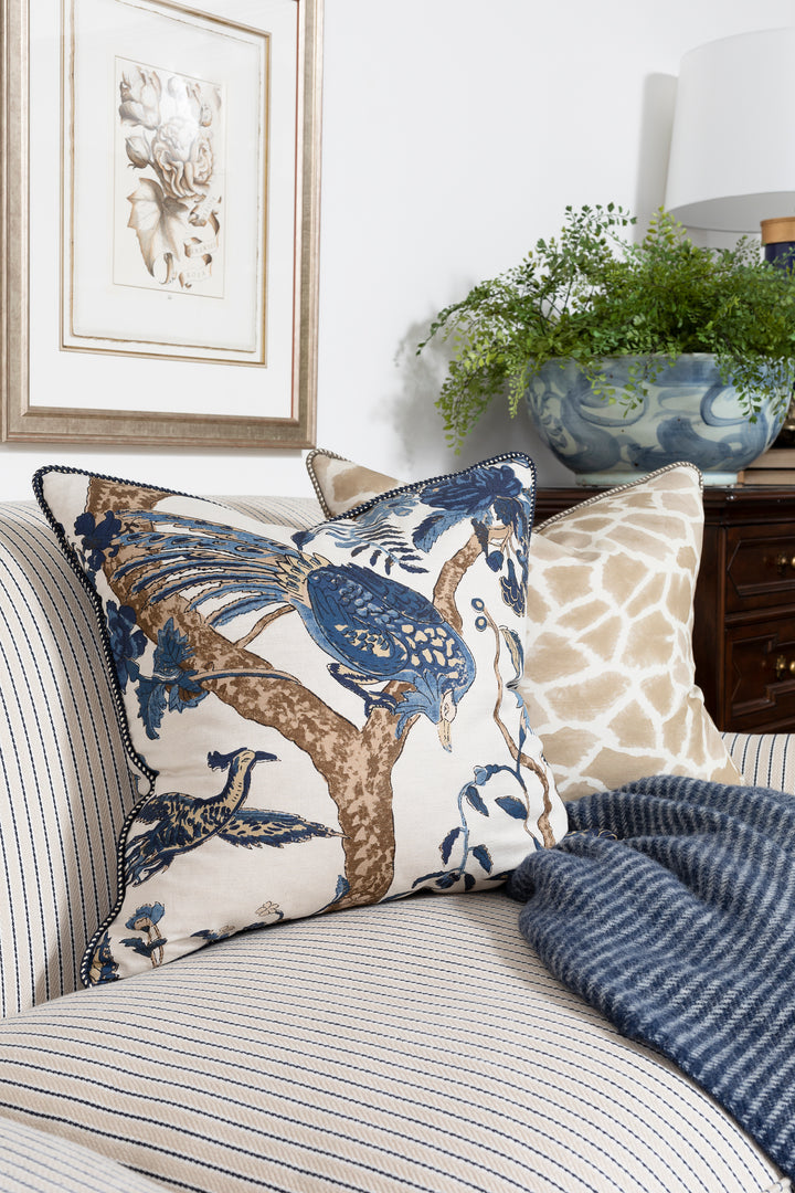 Navy Bird Braided Cushion