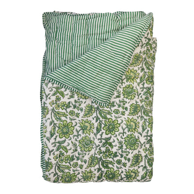 Herb Green Floral & Stripe Quilt K