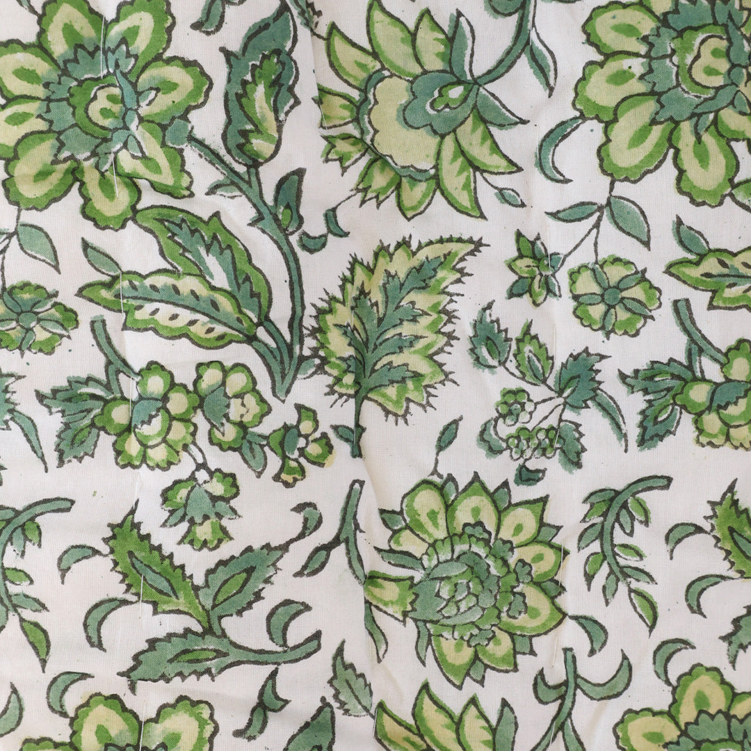 Herb Green Floral & Stripe Quilt K