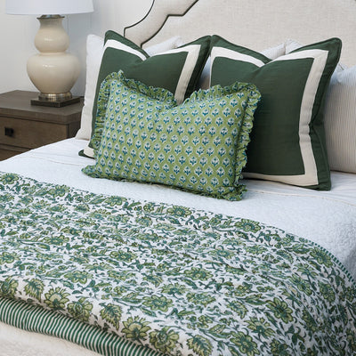 Herb Green Floral & Stripe Quilt Q