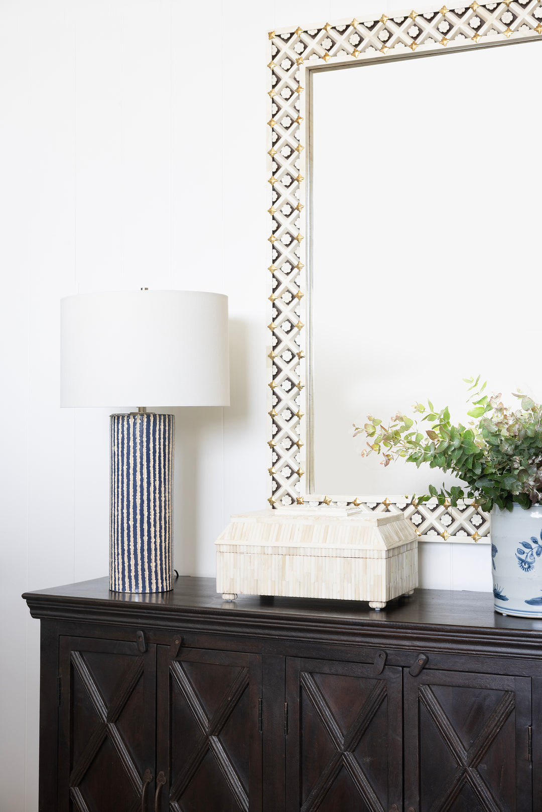 Carved Floral Bone Mirror