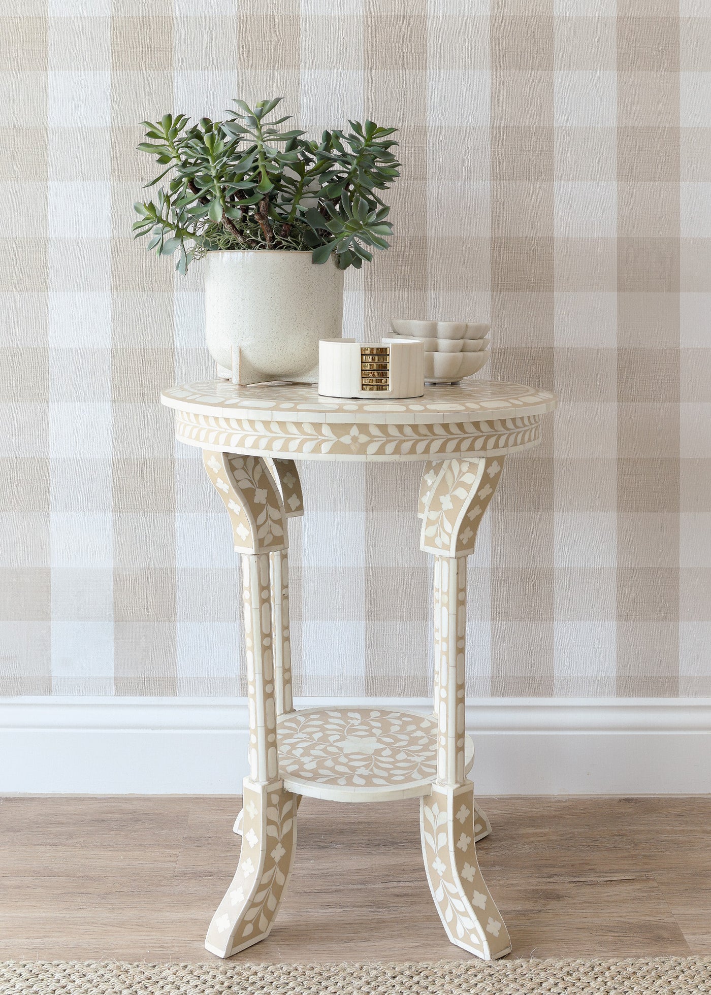 Neutral Bone Inlay Side Table