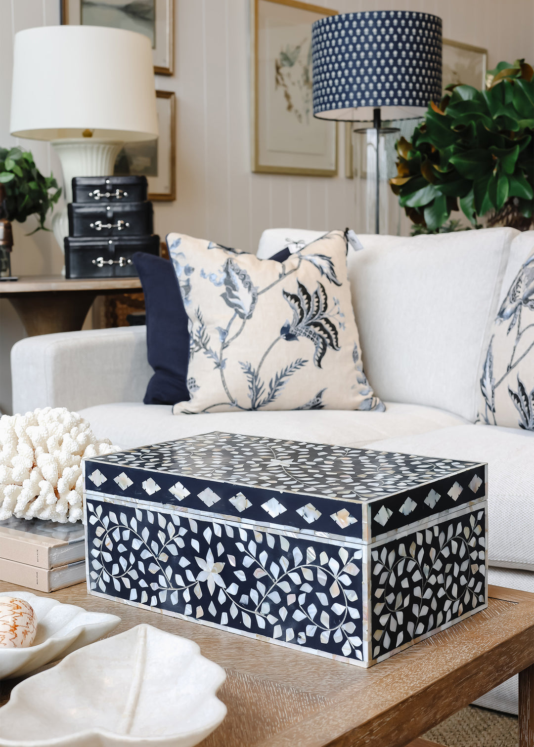 Indigo and MOP Floral Box LRG