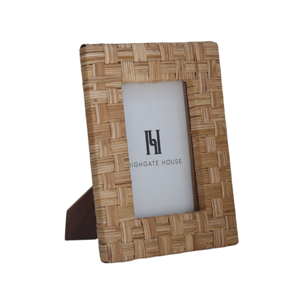 Woven wooden picture frame with a white card featuring 'Highgate House' logo on a white background