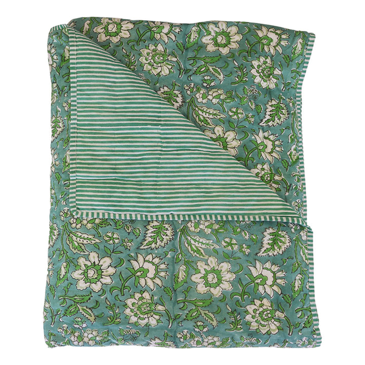Jade Green Floral & Stripe Quilt