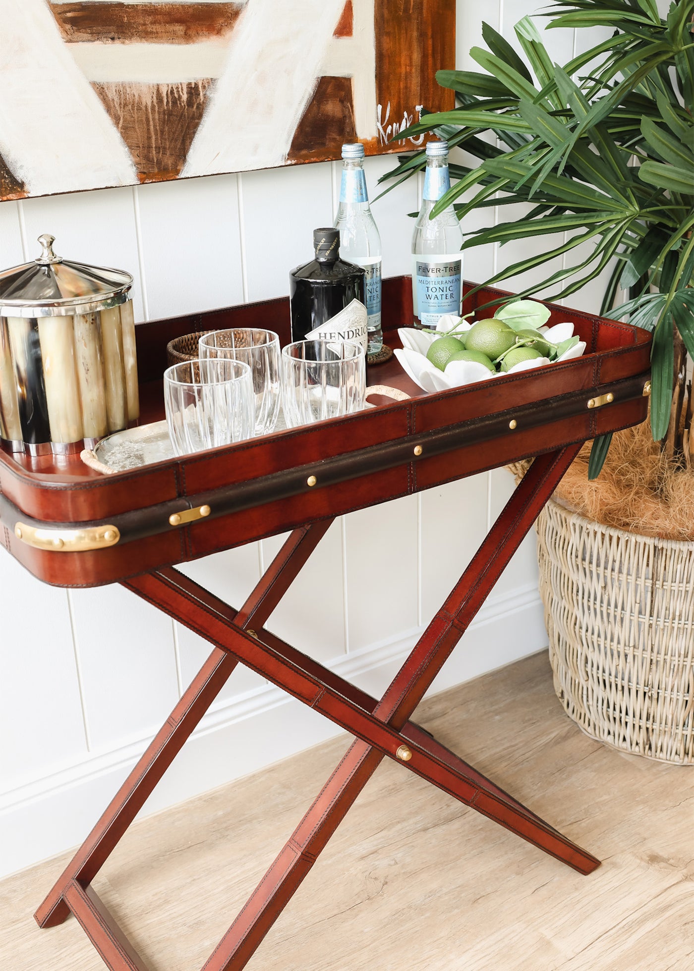 Leather Butlers Tray and Stand