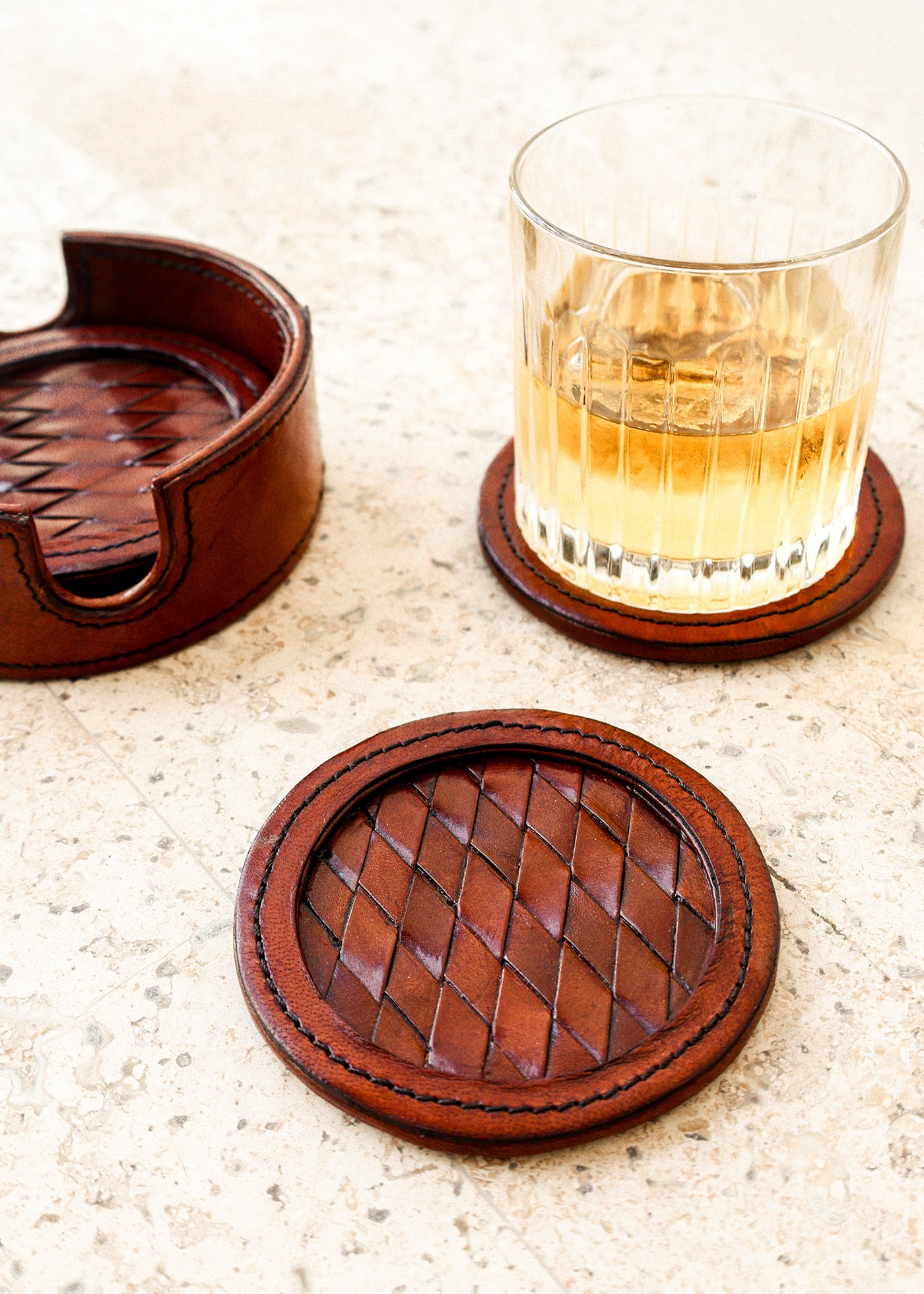 Woven Leather Round Coasters