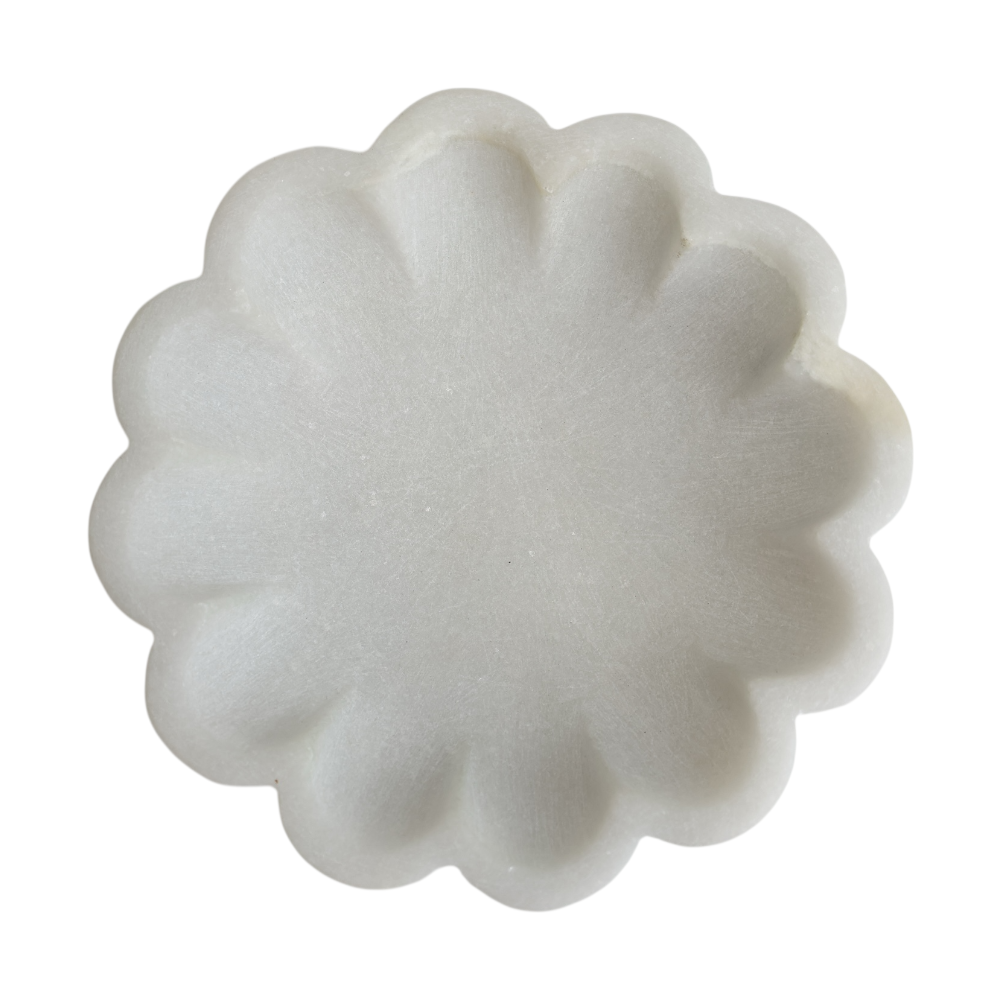 Overhead of marble bowl on a white background