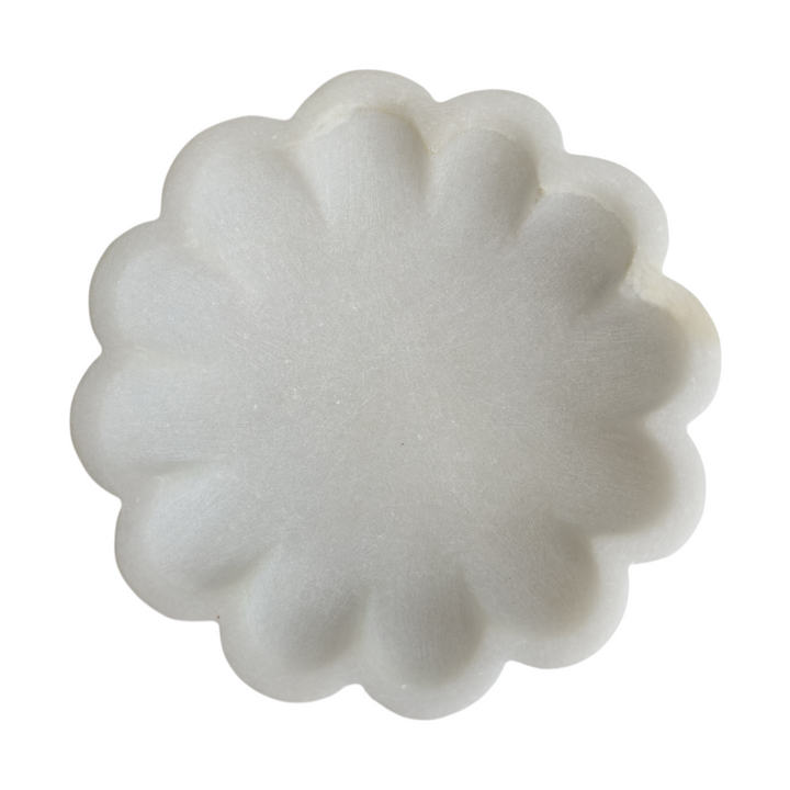 Overhead of marble bowl on a white background