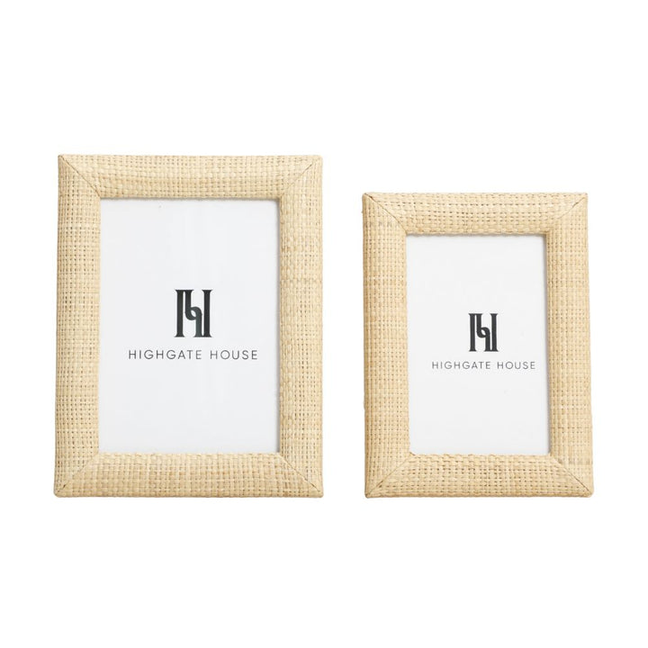 Two raffia picture frames with Highgate House logo on a white background