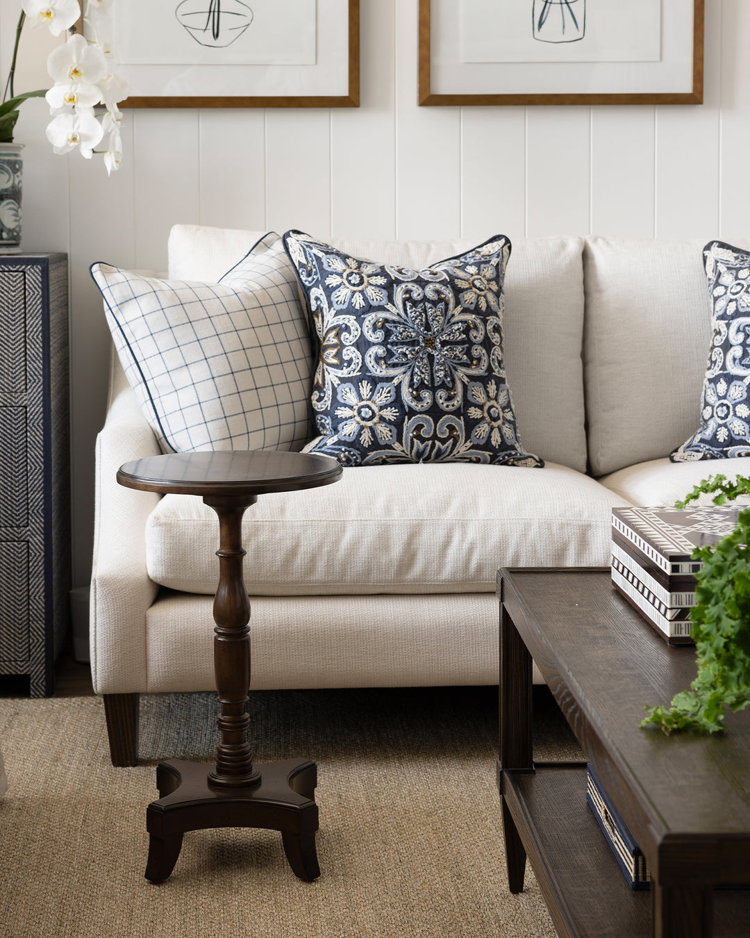 Navy Hand  Embroidered Cushion