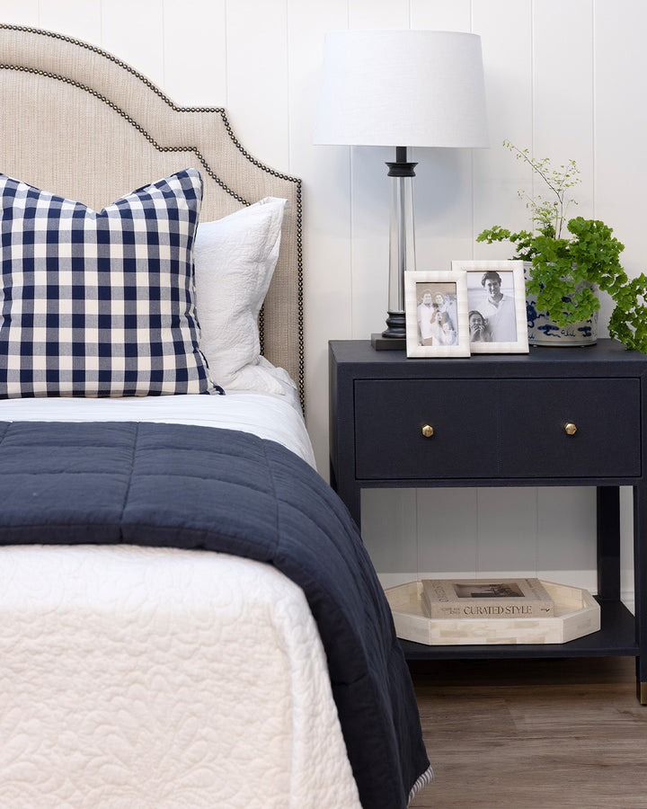 Navy Harbor Check Cushion