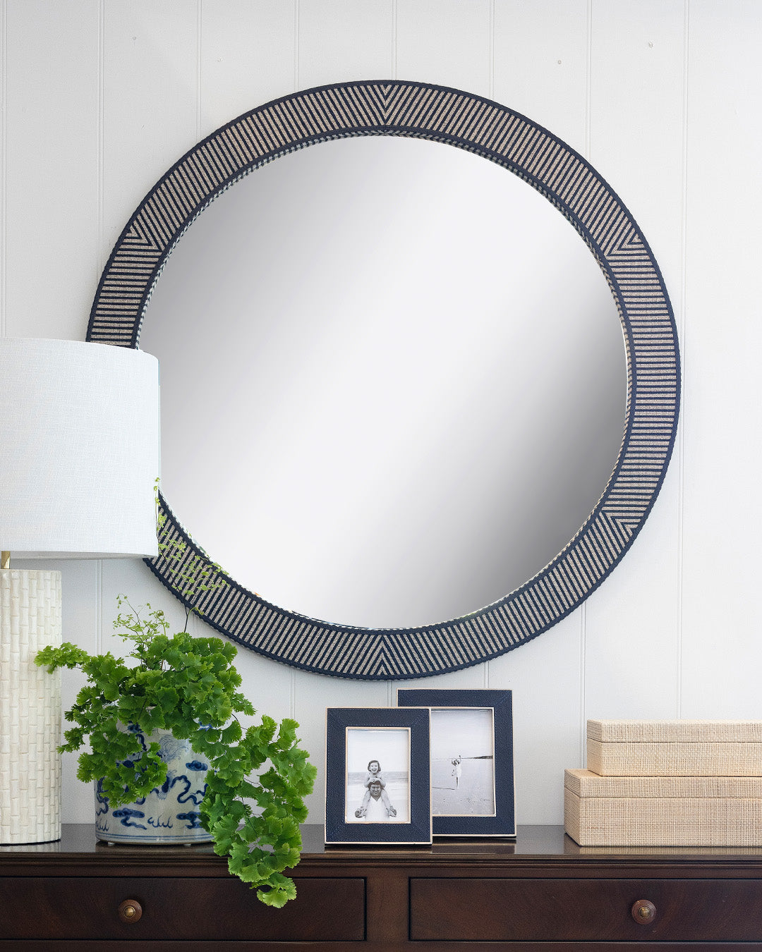 Navy Striped Jute Mirror