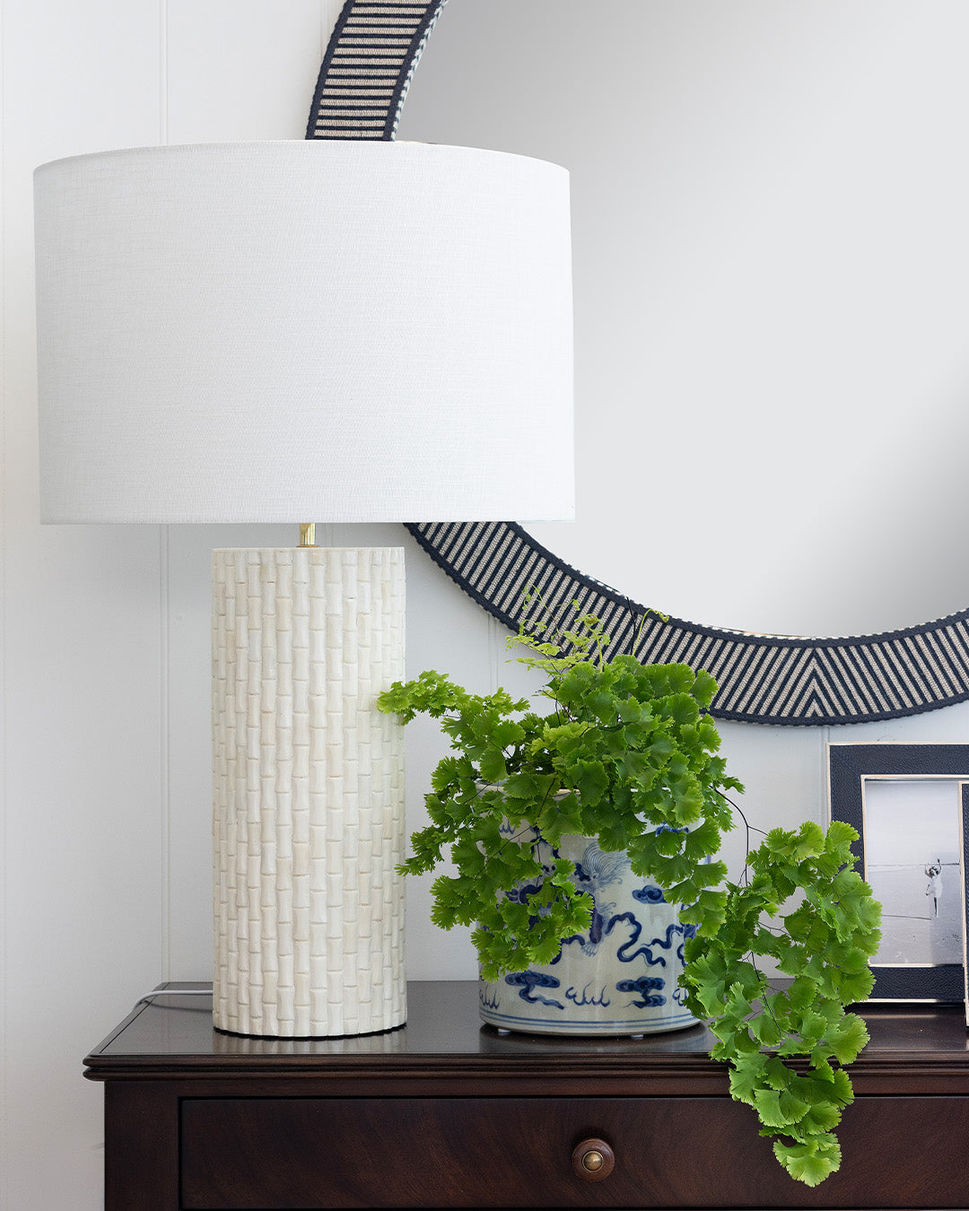 Navy Striped Jute Mirror