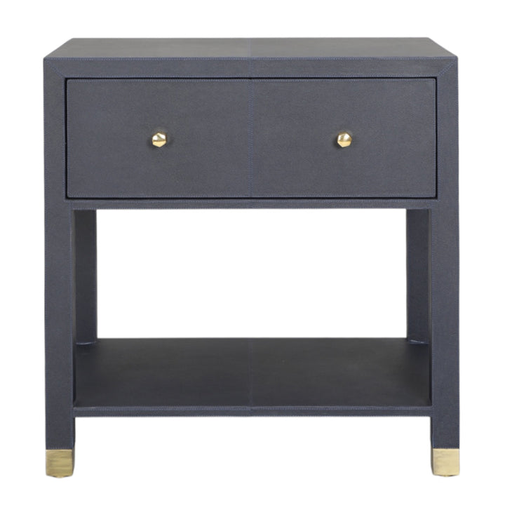 Navy Leather Bedside Table