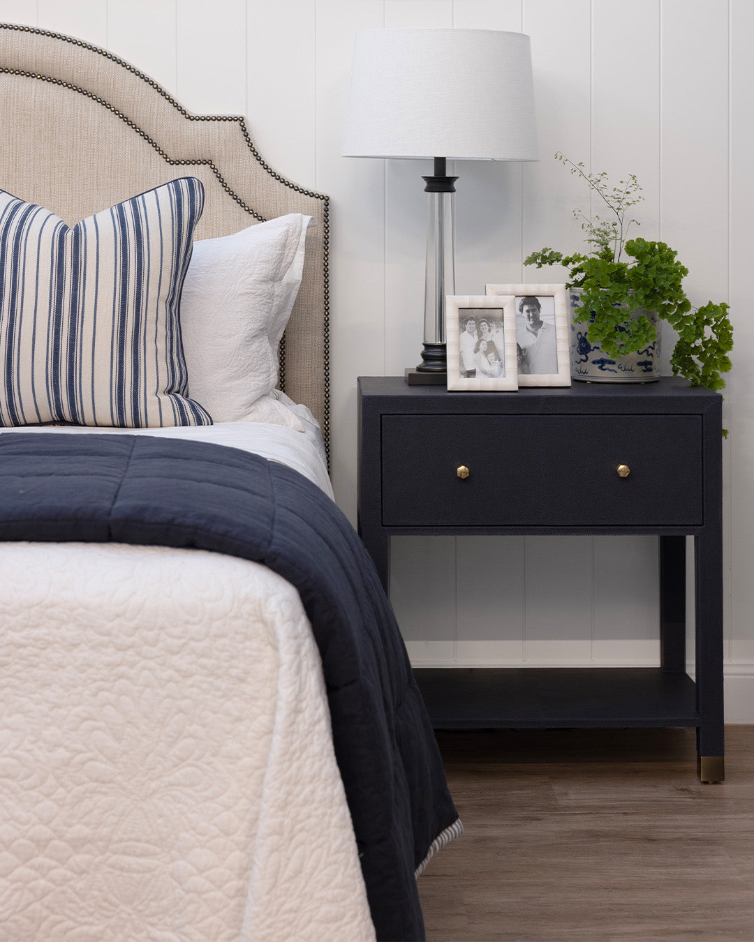 Navy Leather Bedside Table