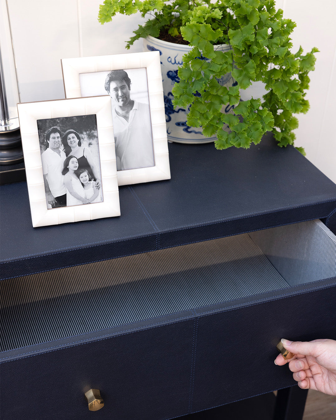 Navy Leather Bedside Table