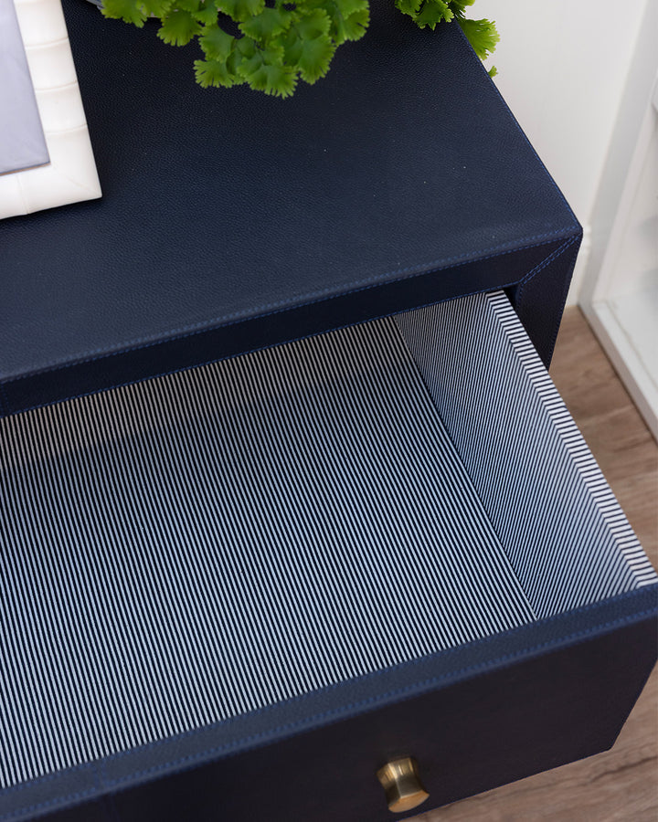 Navy Leather Bedside Table
