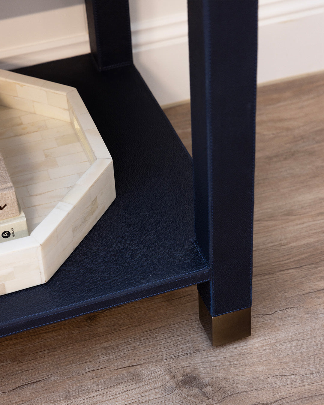 Navy Leather Bedside Table