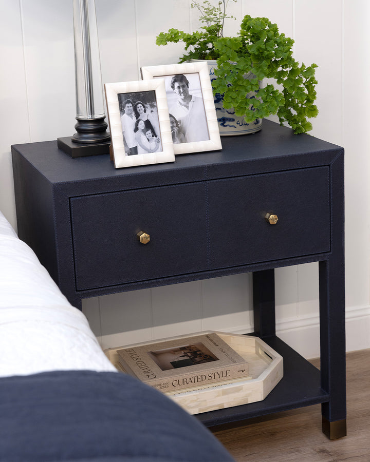 Navy Leather Bedside Table