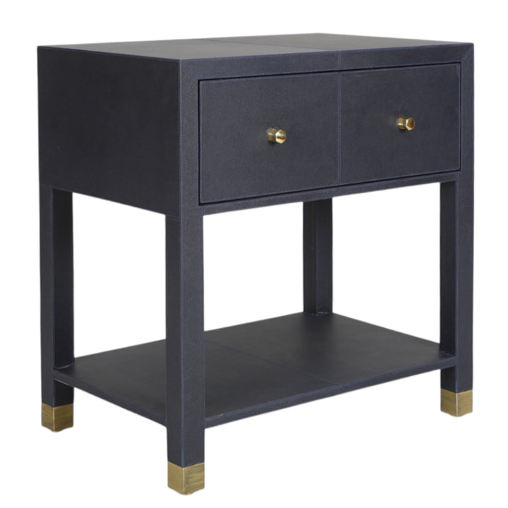 Navy Leather Bedside Table