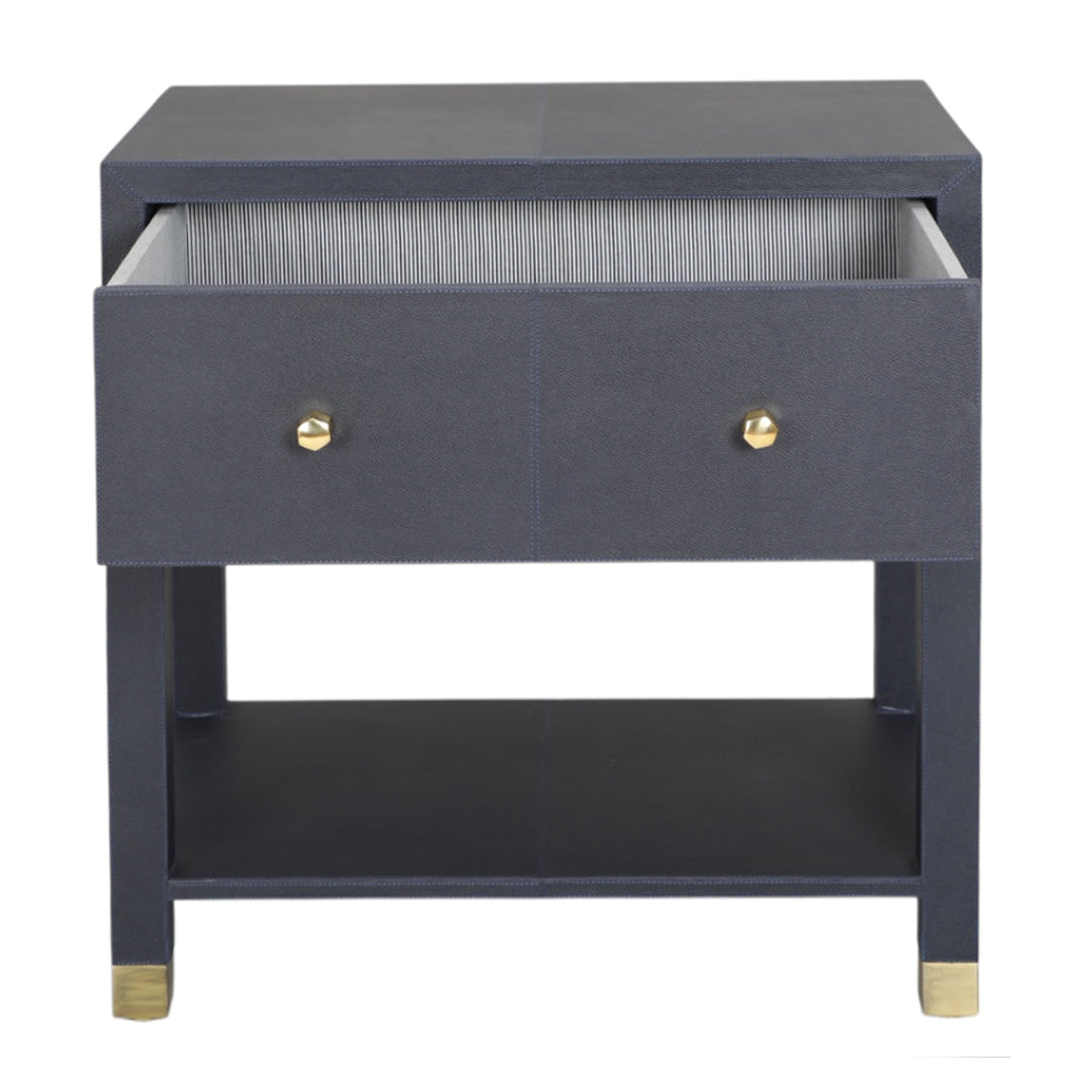 Navy Leather Bedside Table