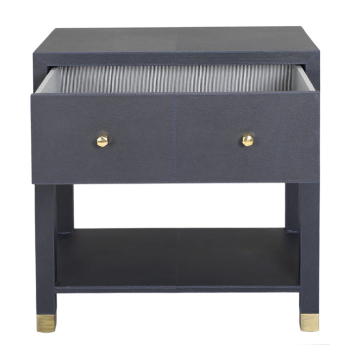 Navy Leather Bedside Table