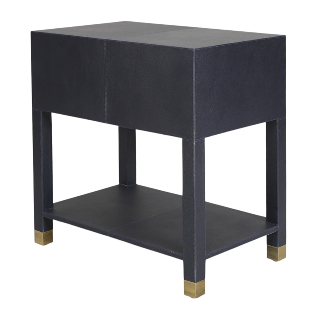Navy Leather Bedside Table