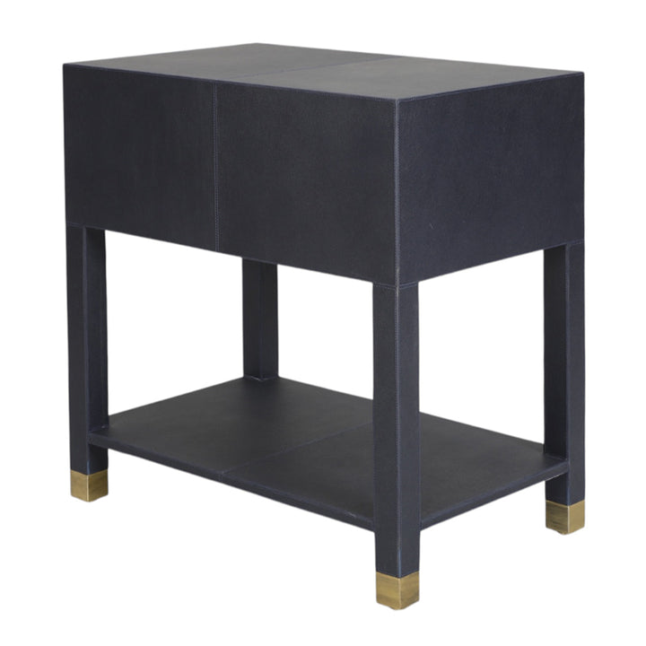 Navy Leather Bedside Table