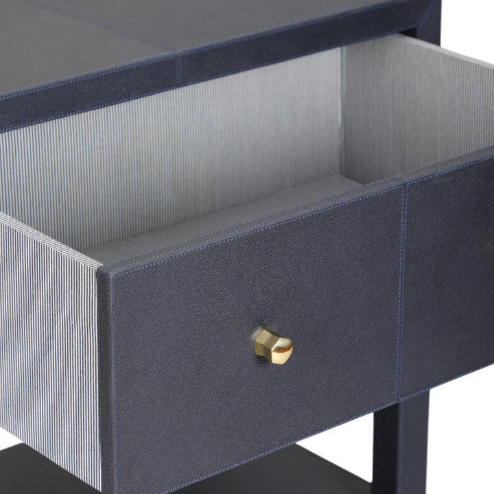Navy Leather Bedside Table