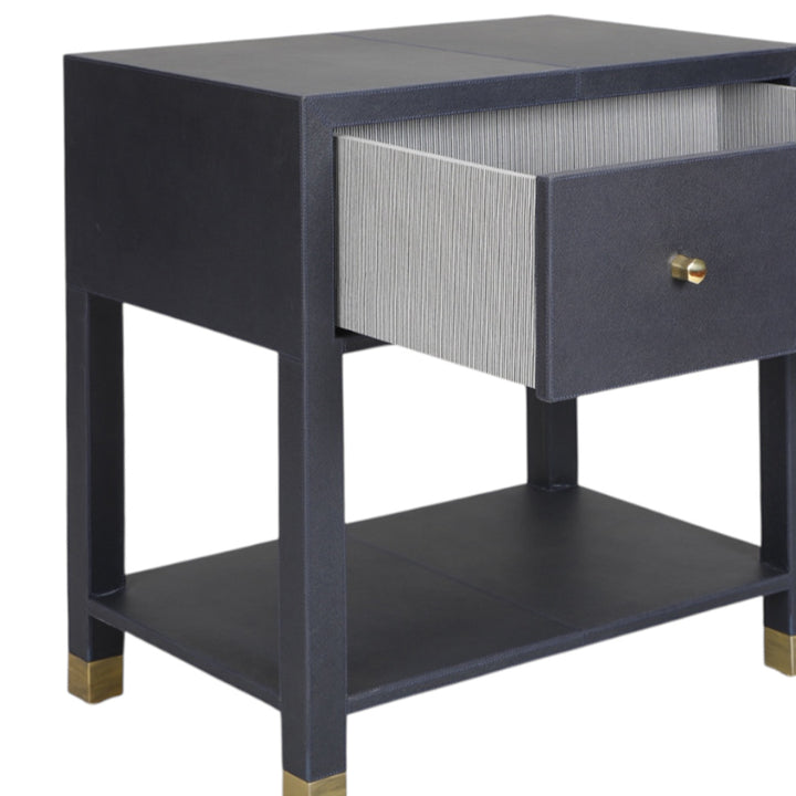 Navy Leather Bedside Table