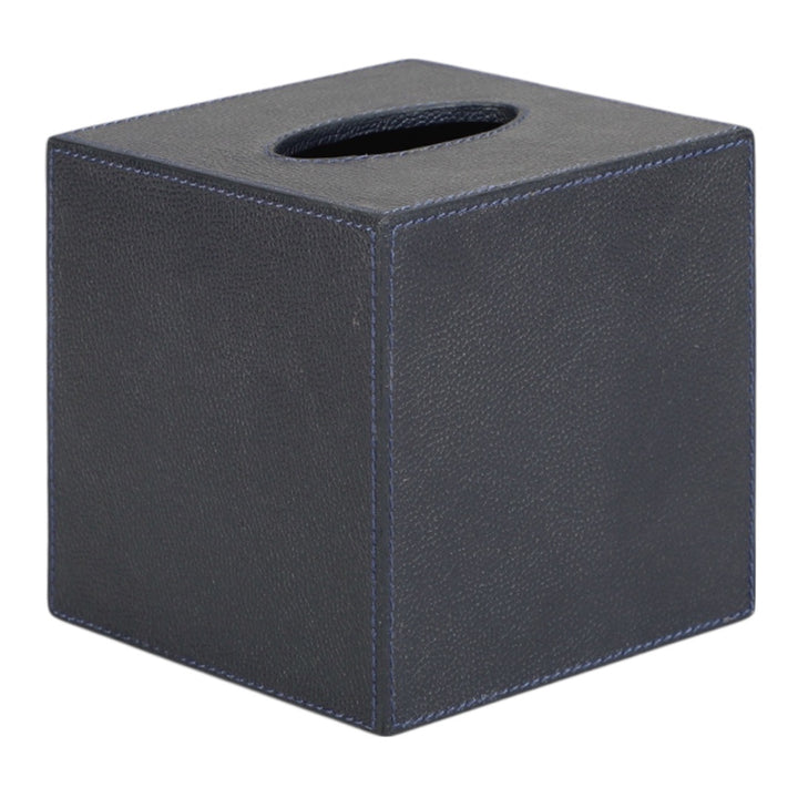 Navy Leather Tissue Box